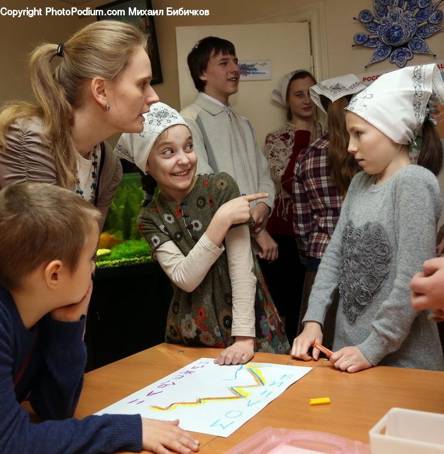 People, Person, Human, Paper, Kindergarten, Bandana, Hat