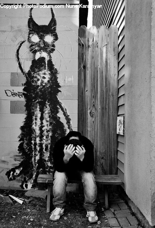 People, Person, Human, Chair, Furniture, Art, Graffiti