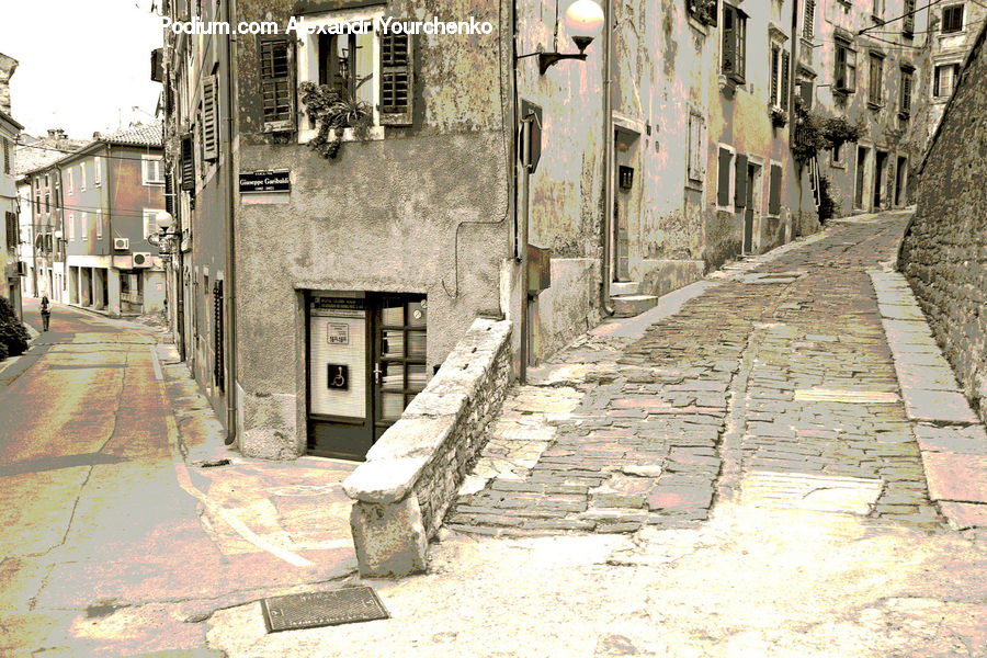 Bench, Brick, Alley, Alleyway, Road, Street, Town