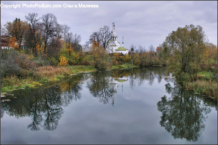 Outdoors, Pond, Water, Architecture, Church, Worship, Spire