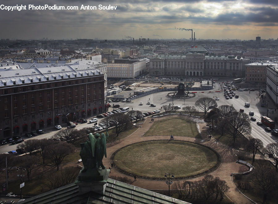 City, Downtown, Architecture, Plaza, Town Square, Aerial View, Intersection