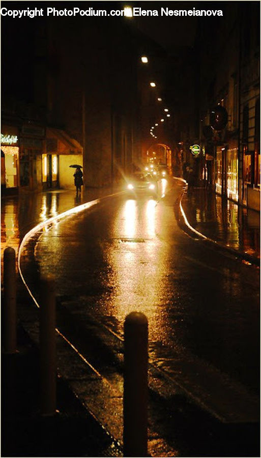 Night, Outdoors, City, Downtown, Metropolis, Urban, Road