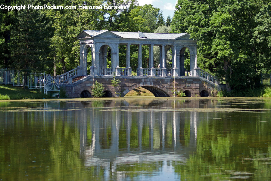 Gazebo, Bridge, Park, Water, Building, Housing, Villa