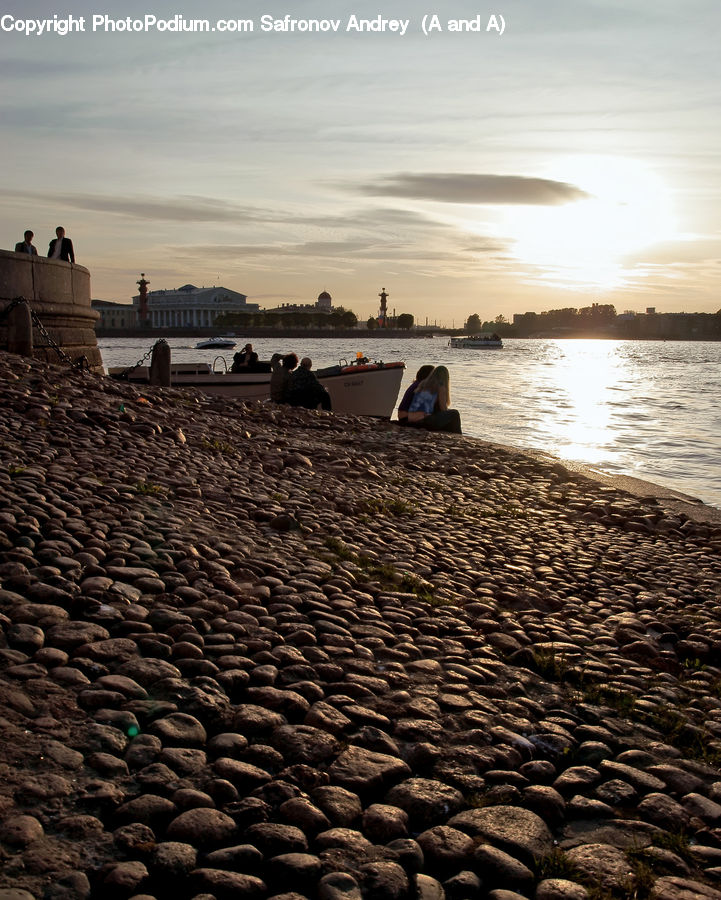 Waterfront, Pebble, Flare, Light, Sunlight, Building, Hut