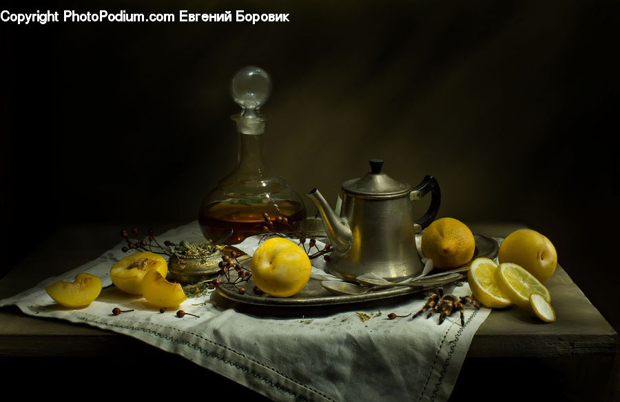 Pot, Pottery, Teapot, Glass, Goblet, Fruit, Quince