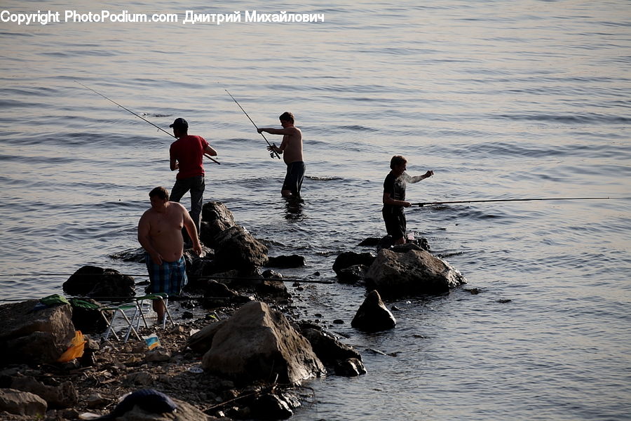 Fishing, Rock, Ocean, Outdoors, Sea, Water, Bird