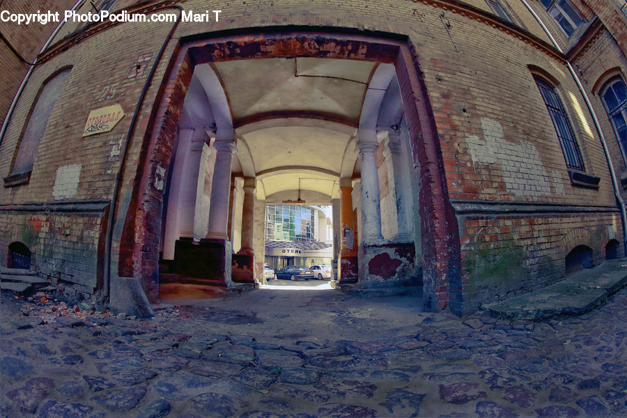 Arch, Cobblestone, Pavement, Walkway, Column, Pillar, Corridor