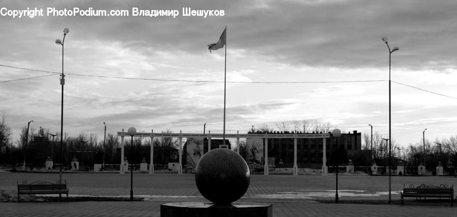 Sphere, Ball, Intersection, Road, City, Downtown, Urban