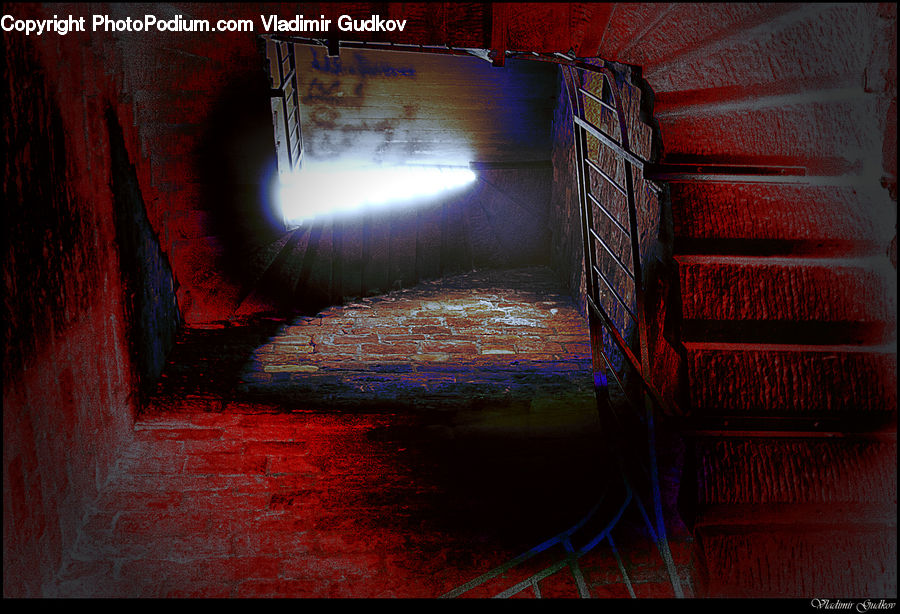 Banister, Handrail, Staircase, Bunker, Cobblestone, Pavement, Walkway