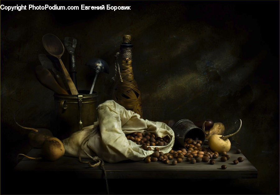 Art, Painting, Still Life, Garlic, Plant, Potato, Produce