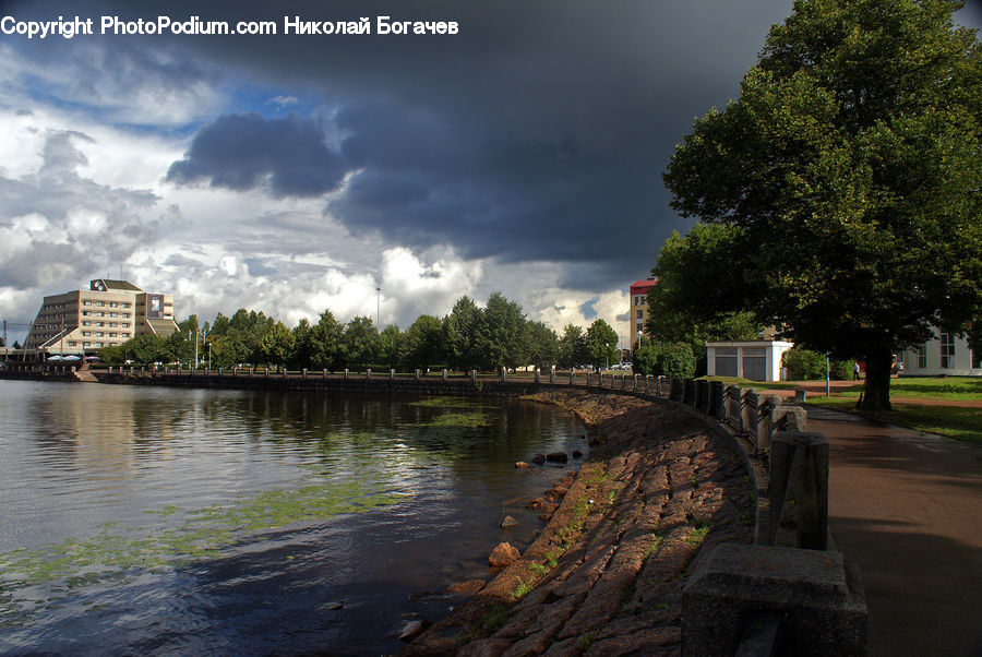 Asphalt, Tarmac, Bench, Landscape, Nature, Scenery, Canal