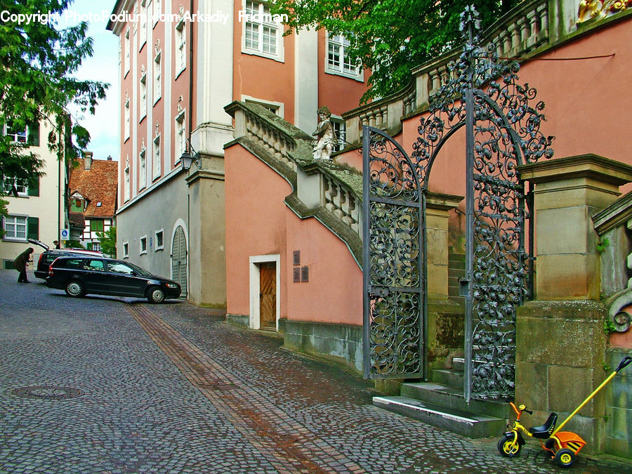 Scooter, Vehicle, Plant, Vine, Cobblestone, Pavement, Walkway