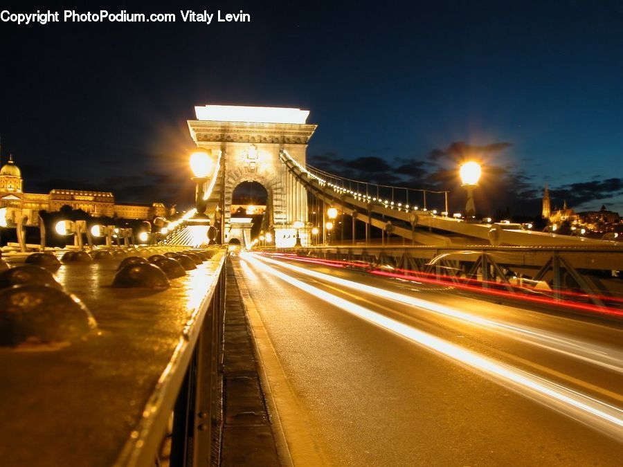 Bridge, Night, Outdoors, Automobile, Car, Vehicle, Architecture