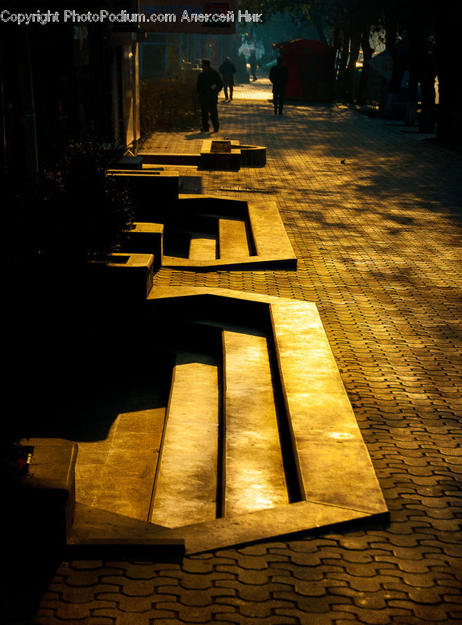 Bench, Brick, Lumber, Pedestrian, Person, Boardwalk, Deck