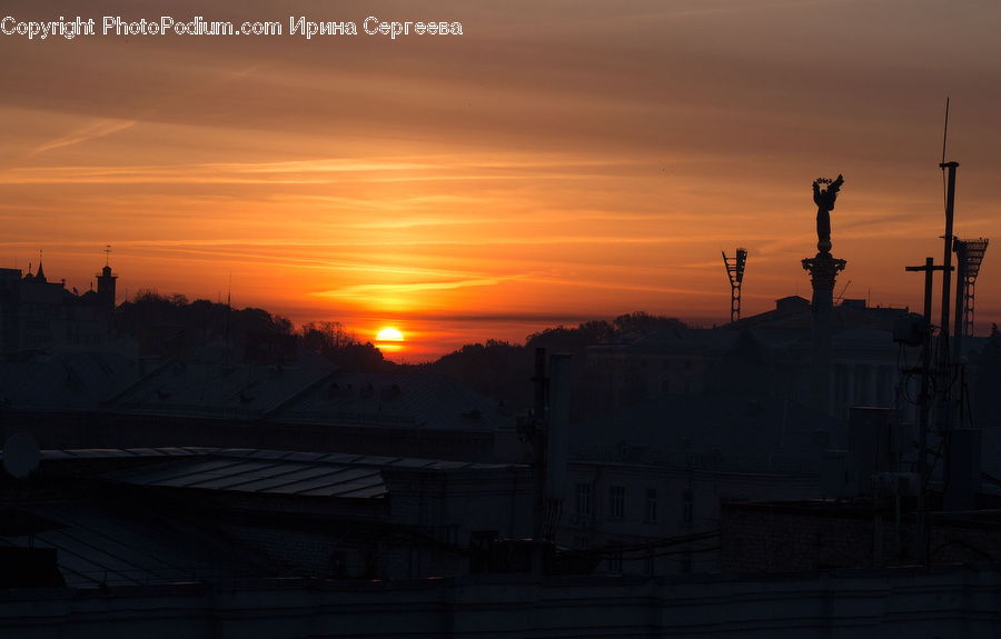 Dawn, Dusk, Red Sky, Sky, Sunrise, Sunset, City