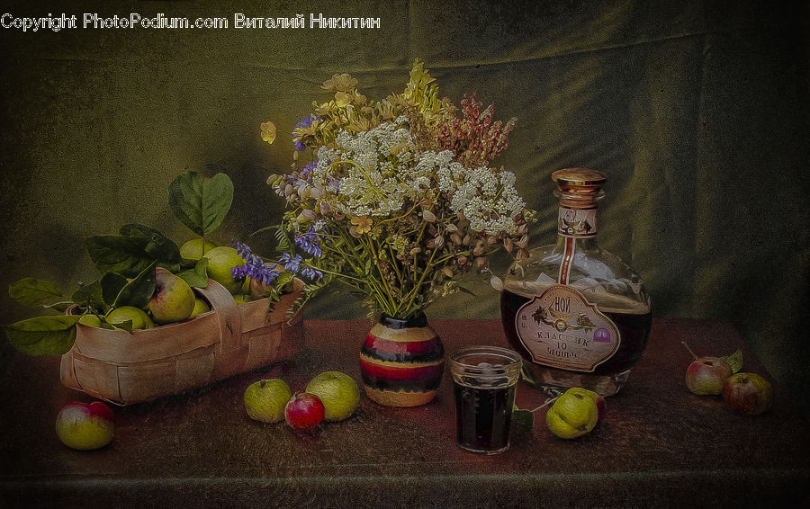 Plant, Potted Plant, Apple, Fruit, Glass, Goblet, Figurine