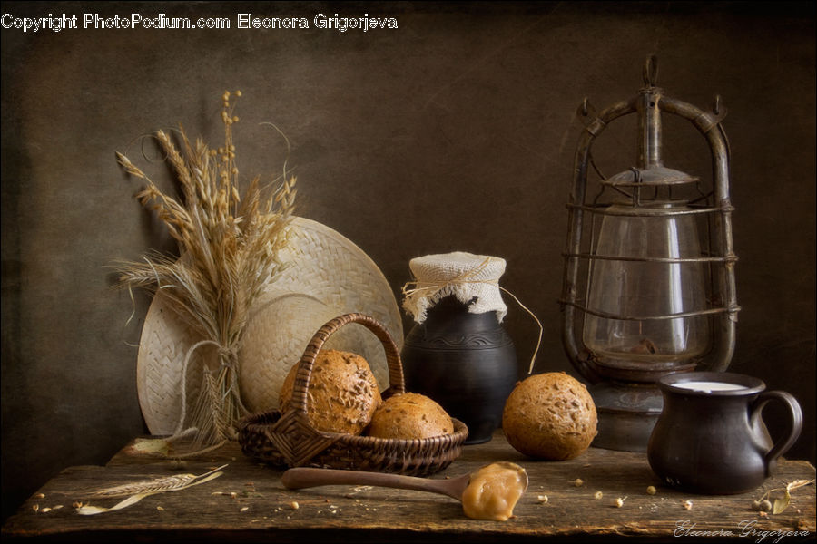 Art, Painting, Still Life, Bread, Bun, Food, Pot