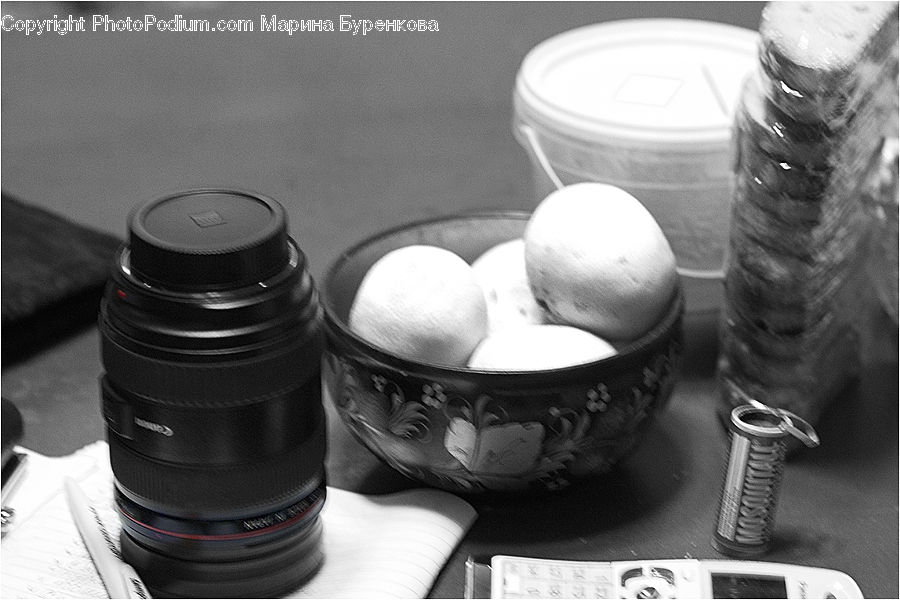 Bowl, Camera, Electronics, Bottle, Head, Portrait, Jar