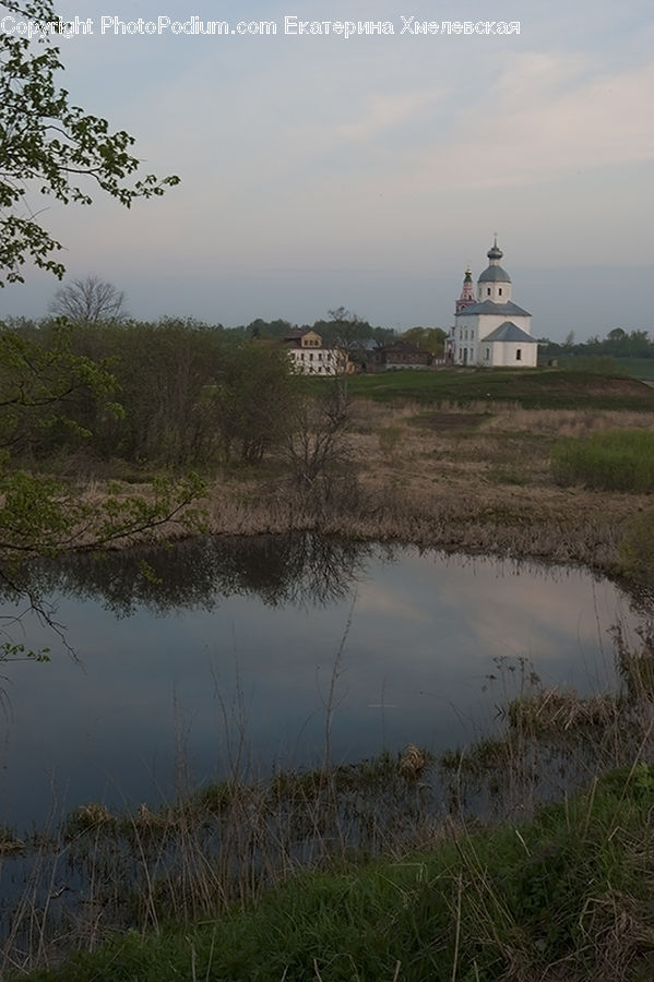 Architecture, Church, Worship, Outdoors, Pond, Water, Housing