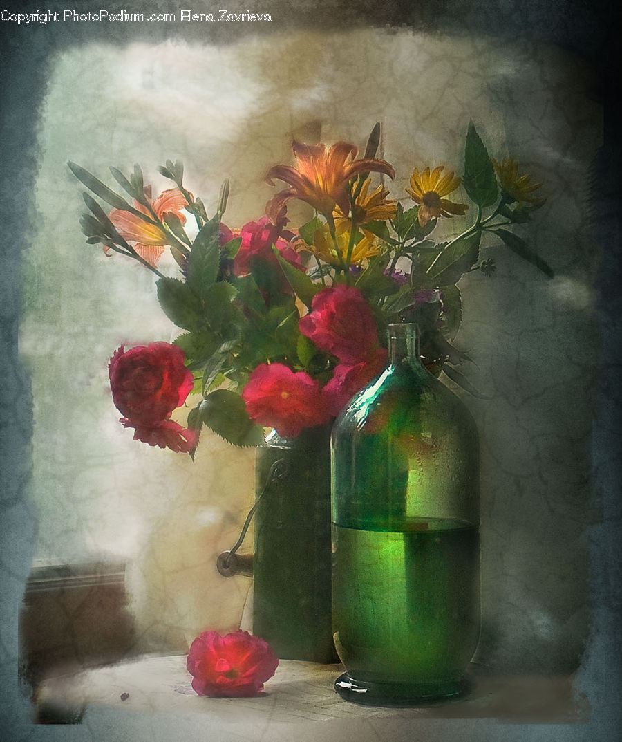 Jar, Porcelain, Vase, Art, Painting, Plant, Potted Plant