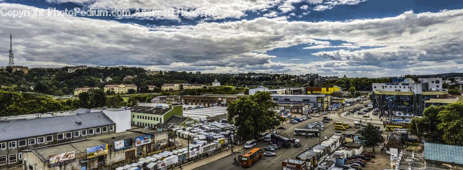 Aerial View, Traffic Jam, City, Downtown, Metropolis, Urban, Building