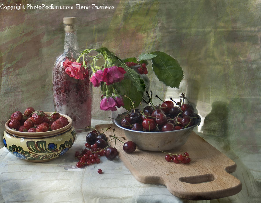 Bowl, Fruit, Grapes, Plant, Potted Plant, Glass, Goblet