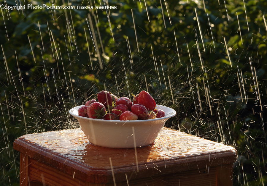 Bowl, Fruit, Strawberry, Dessert, Food, Field, Grass