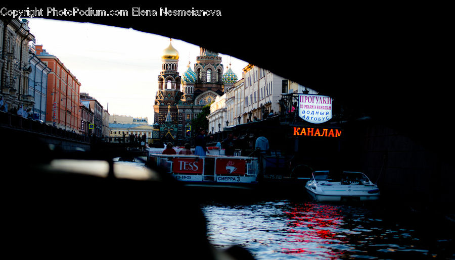 Billboard, Canal, Outdoors, River, Water, Ferry, Freighter
