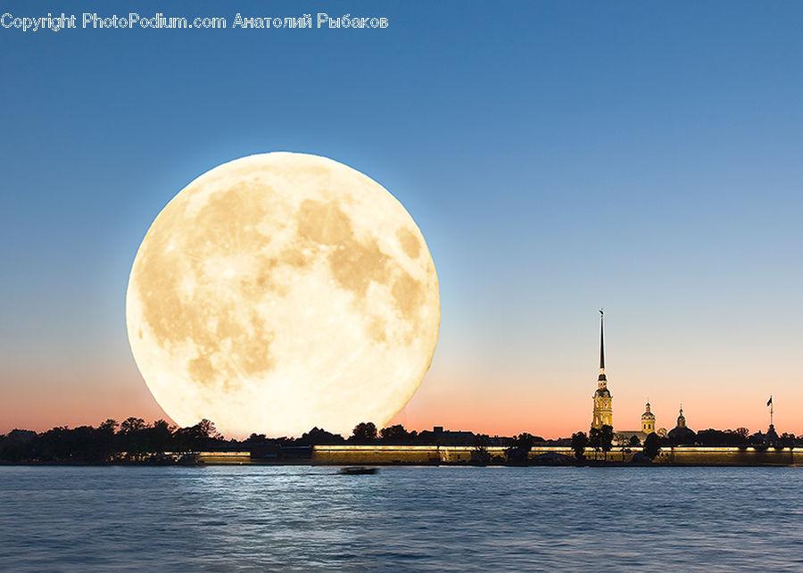 Astronomy, Full Moon, Night, Architecture, Spire, Steeple, Tower