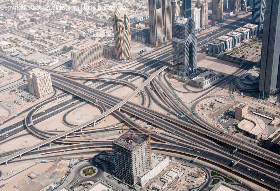 Architecture, City, Downtown, High Rise, Skyscraper, Freeway, Road