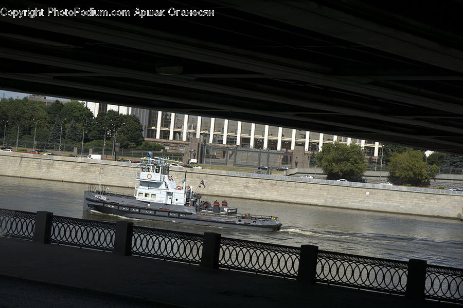 Boat, Watercraft, Freeway, Overpass, Barge, Tugboat, Cruise Ship