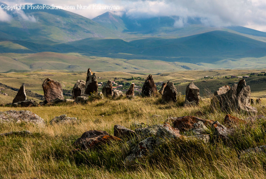 Field, Grass, Grassland, Land, Outdoors, Ruins, Rock