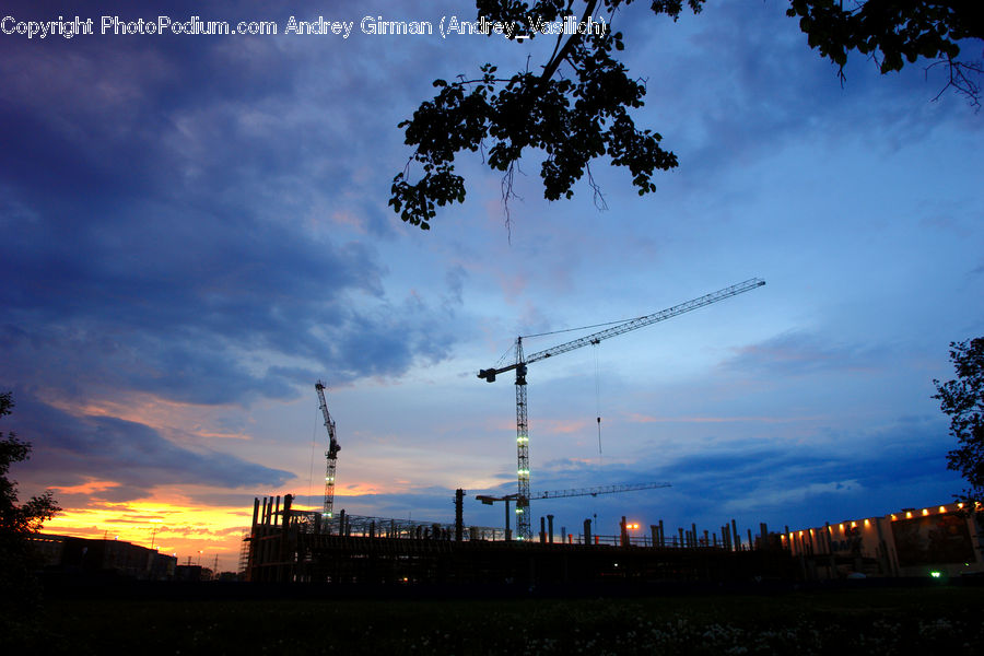 Dawn, Dusk, Red Sky, Sky, Sunrise, Sunset, Constriction Crane