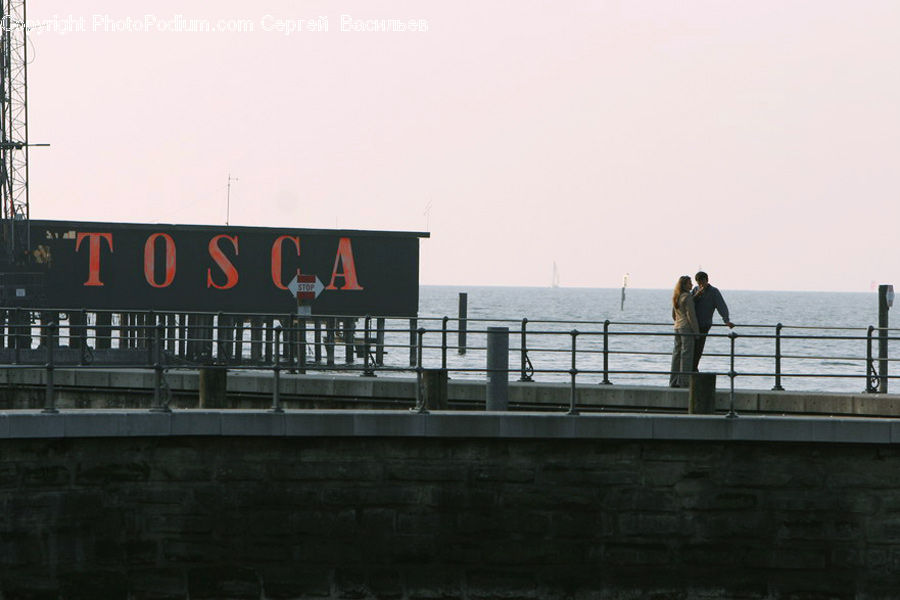 People, Person, Human, Billboard, Railing, Hug, Kiss