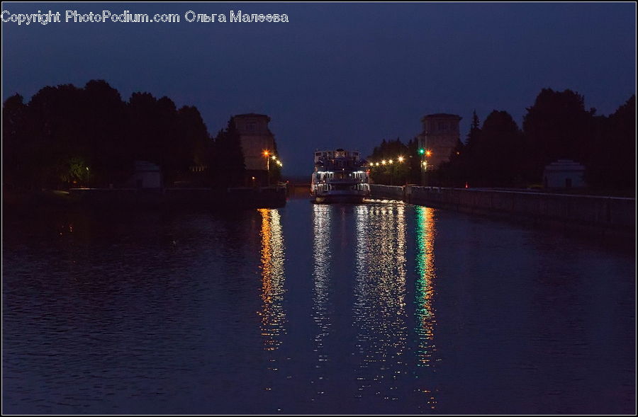 Night, Outdoors, City, Downtown, Metropolis, Urban, River