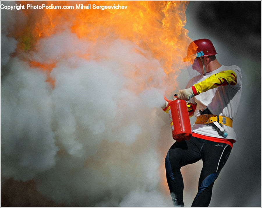Fireman, Person, Hardhat, Hat, Helmet, Worker