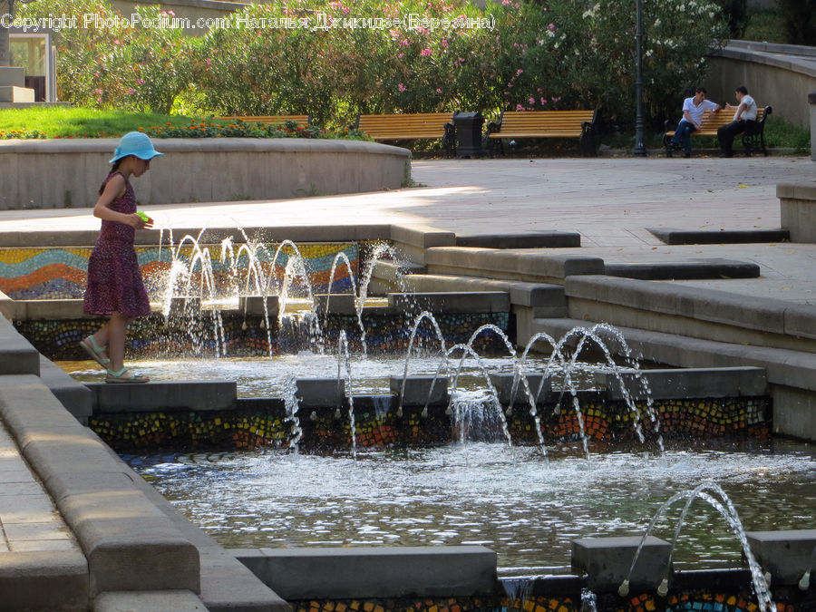 Fountain, Water, Boat, Watercraft, Bench, Leisure Activities, Dock