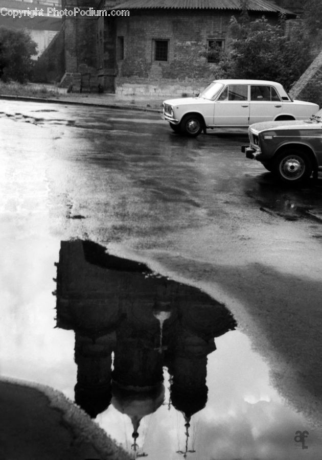 Puddle, Automobile, Car, Sedan, Vehicle, Caravan, Van