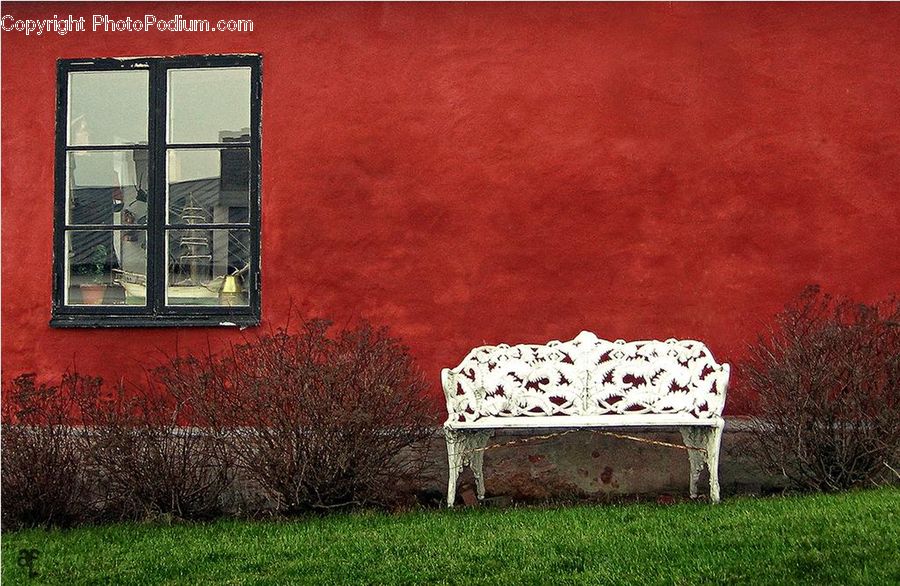 Bench, Chair, Furniture, Brick, Fence, Wall, Field