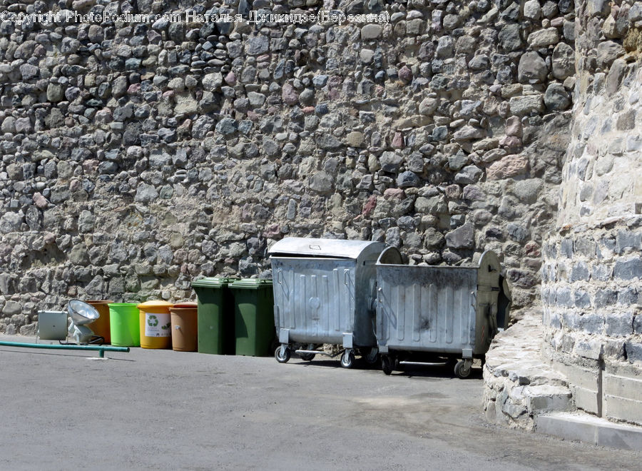Shipping Container, Car, Van, Fence, Wall, Rubble, Trailer Truck