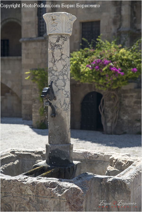 Drinking Fountain, Fountain, Arch, Column, Pillar, Rock, Blossom