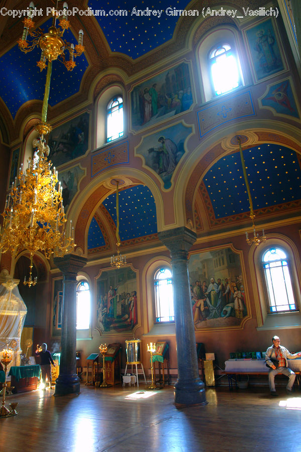 Chandelier, Lamp, Art, Painting, Bench, Ballroom, Indoors