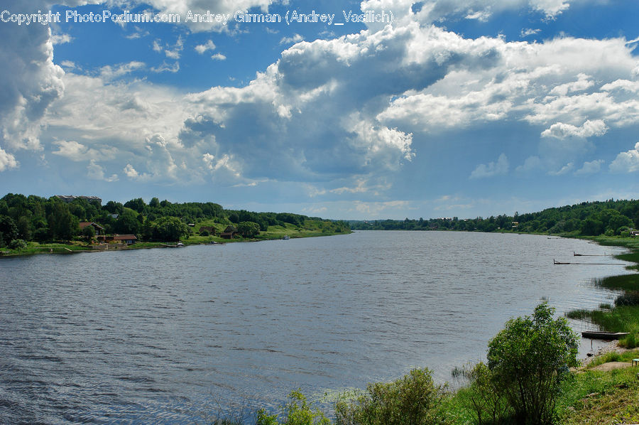 Cloud, Cumulus, Sky, Lake, Outdoors, Water, Bush