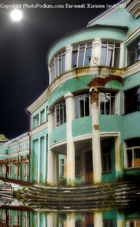 Building, Housing, Villa, Outdoors, Pond, Water, Column
