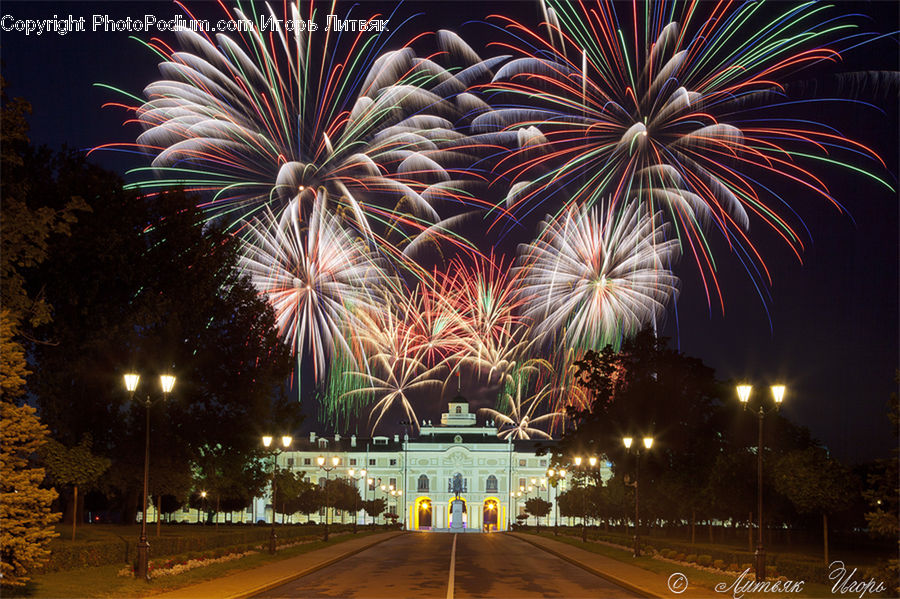Fireworks, Night, Architecture, Shrine, Temple, Worship, Church