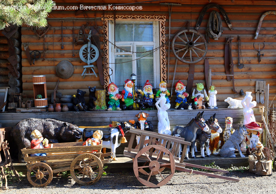 Carriage, Horse Cart, Vehicle, Plant, Potted Plant, Bench, Cafe